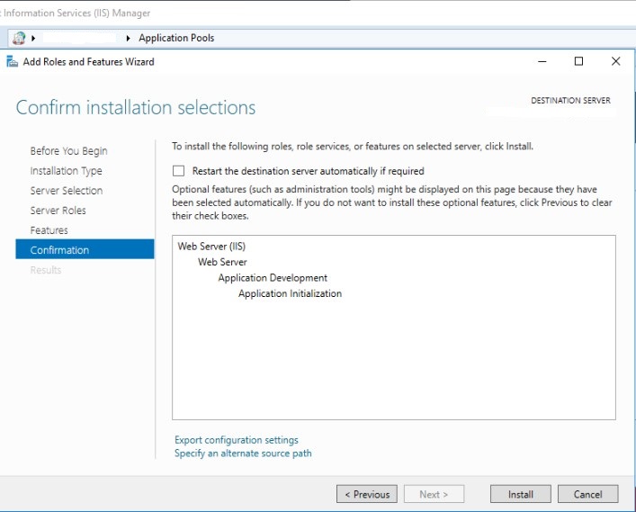 Installing the IIS Application Initialization feature on Windows Server