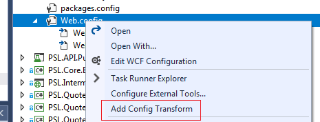 'Add config transform'