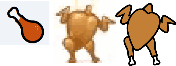 Adapting the dancing chicken GIF and the chicken drumstick emoji to arrive at a simple cartoon roast chicken pose