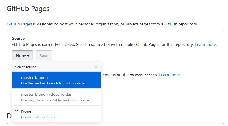 Configuring GitHub Pages to use the master branch