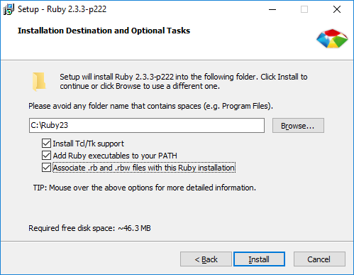 Ruby installer screenshot