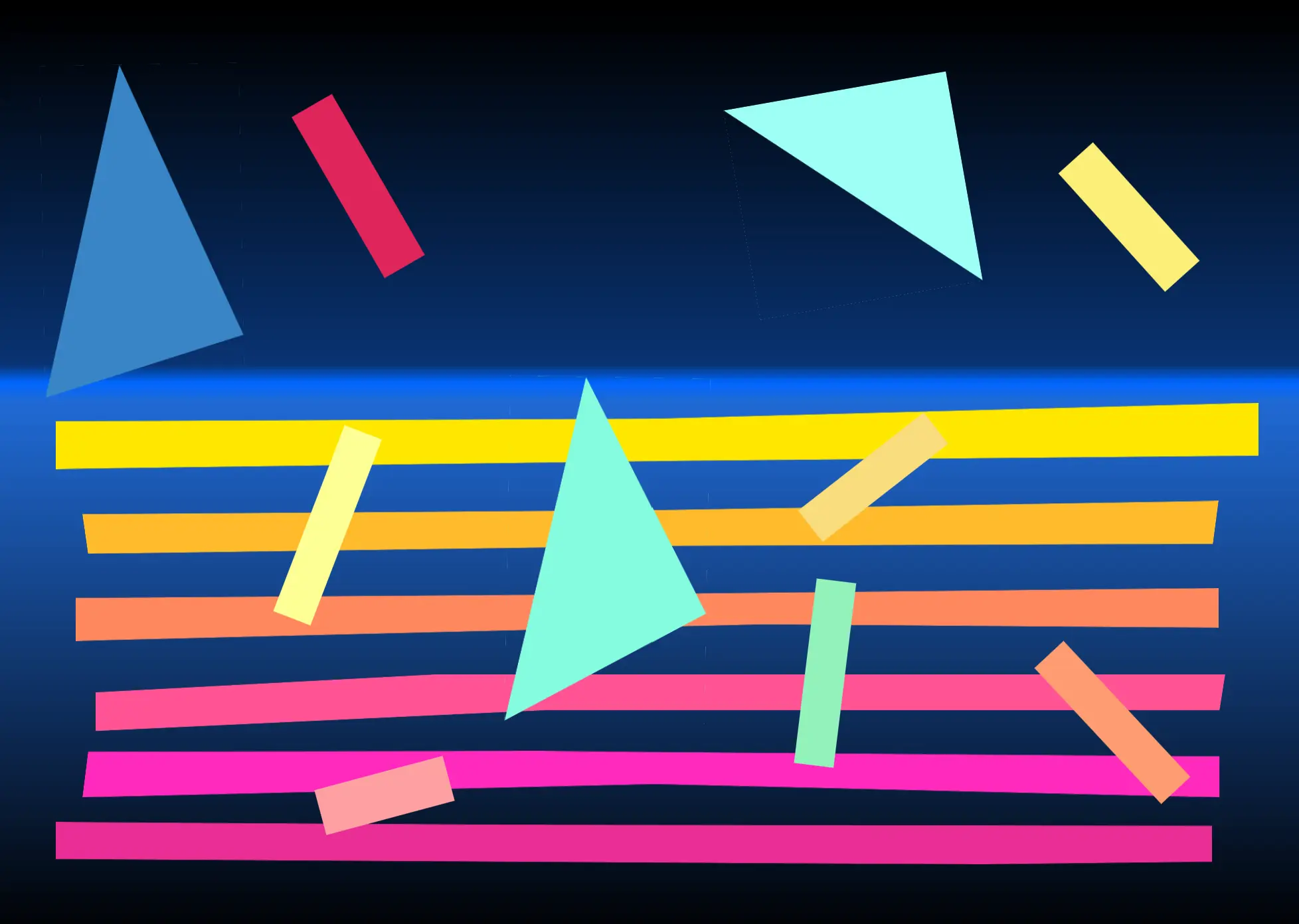 Preview - neon coloured triangles and waves against a dark background