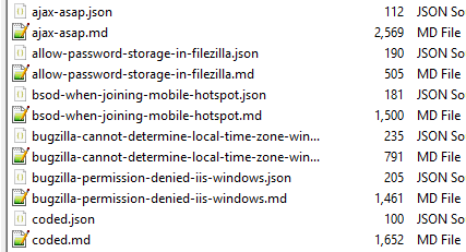Pairs of markdown and JSON files in Filezilla
